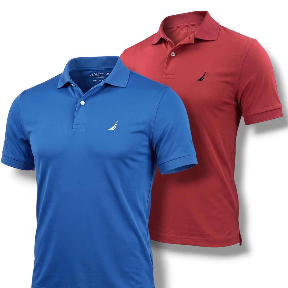 Nautica Mens Classic Fit Performance Polo Shirt Bundle Blue Red Small S